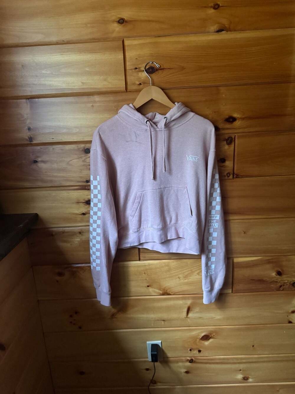 Vans Women's Pink Checkerboard Sleeve Crop Hoodie Size L